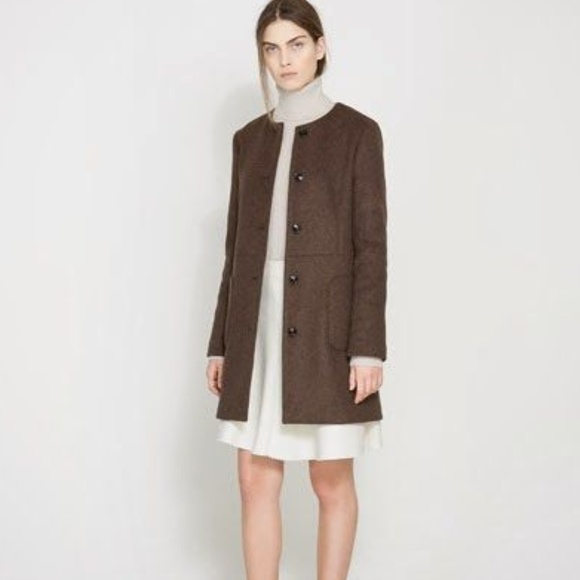 Zara Xs Brown Collarless Coat 